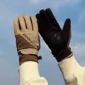 Gants d'hiver chauds pour hommes et femmes, doublure polaire et design tactile coupe-vent pour moto. - Chameau