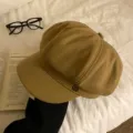 Chapeau newsboy kaki classique pour femme, casquette octogonale rétro avec bouton en métal. - L (58-60cm) Grande Taille / Kaki