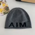 Koreanische Buchstaben Jacquard Aufrollung Strick Beanie Mütze Damen Herbst Winter warm - Grau