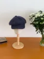 Koreanischer Stil Polka Dot Newsboy Cap Damen Vintage Baret Malerhut Herbst Winter 2026 - Dunkelmarineblau