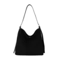 Zwarte minimalistische canvas schoudertas met grote capaciteit casual tote handtas. - Eén maat / Zwart