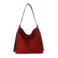 Red slouchy shoulder bag for women, casual PU suede hobo handbag, minimalist daily commuting. - One Size / Red
