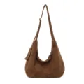Bruine suède hobo tas, vintage slouchy schoudertas met grote capaciteit voor dagelijks. - Eén maat / Bruin