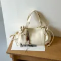 Chique crèmekleurige geplooide shopper met trekkoord voor dames, grote schoudertas. - Met Hanger / Broken Wit