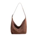 Retro bruine suède schoudertas, grote capaciteit okseltas, casual messenger tas voor vrouwen. - Eén maat / Bruin