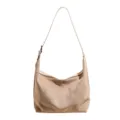 Khaki suède schoudertas casual minimalistische okseltas tote bag voor dames dagelijks - Eén maat / Khaki