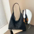Zwarte panterprint schoudertas, casual hobo onderarm tote tas voor dames dagelijks pendelen. - Met Hanger / Zwart