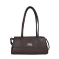 Donkerbruine gewatteerde schoudertas voor dames vintage baguette okseltas stijlvolle handtas PU leer - koffiekleur