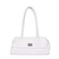Witte gewatteerde schoudertas voor dames, elegante lederen baguette tas met metalen slot. - Broken Wit