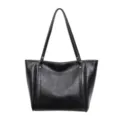 Zwarte olieleer shopper tas voor vrouwen, casual veelzijdige schoudertas met grote capaciteit. - Zwart