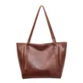 Stijlvolle bruine lederen tote bag, casual schoudertas voor dames met grote capaciteit. - Bruin