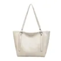Minimalistische oliewaslederen shopper tas voor dames, grote casual schoudertas voor dagelijks. - Broken Wit