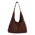 Vintage bruine suède schoudertas met metalen ringen, chique casual tas voor dames. - koffiekleur