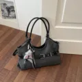Koreaanse stijl gestreepte shopper voor dames, grote schoudertas en elegante forenstas. - Met Hanger / Zwart