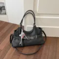 Grijze gestreepte shopper tas, grote schoudertas en crossbody tas voor dames dagelijks. - Met Hanger / Grijs