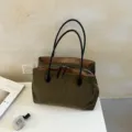 Retro grote capaciteit vrouwen suède tote tas casual enkel schouder pendel tas donkergroen - Groen