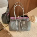 Grijze nylon casual tote tas met roze voering, grote capaciteit schouder forenzen handtas. - Met Hanger / Grijs