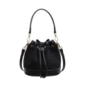 Zwarte suède bucket bag met schouderriem en chique gouden hardware voor dagelijks gebruik. - Zwart