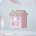 Pink Glitter Acrylic Christmas House Pendant, Cute Hanging Ornament for Tree Decor - Pink Luminous House