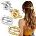 Fermaglio per capelli in metallo minimalista elegante design nodo geometrico accessorio donna - Set Misto Nodo e Ovale / 4 Pezzi/Confezione