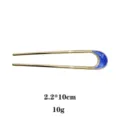 Épingle à cheveux en U dorée minimaliste en métal avec émail bleu, accessoire élégant de 2,2x10cm. - Émail Bleu (1505-4) / Or