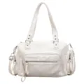 Witte kunstlederen schoudertas met meerdere vakken, stijlvolle crossbody tas voor dames. - Wit