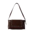 Retro bruine schoudertas met klinknagels voor dames, chique PU lederen vintage tas. - Eén maat / Bruin