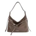 Bruine PU lederen hobo schoudertas met metalen oogjes riem voor elegante dames retro stijl - Eén maat / Lichtkoffie