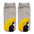 Simpatici calzini corti stampati in 3D con gatto e ombrello giallo per uomo e donna casual. - Taglia unica / Stile Gatto Ombrello (A419)