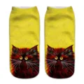 Cute 3D printed cat short socks with oil painting style yellow background for women. - One Size / A394