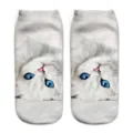 Cute 3D cat print women ankle socks, soft breathable fabric, fun daily casual wear style. - A231