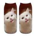 Cute 3D cat print low cut socks unisex novelty funny white kitten short ankle socks - One Size / A093