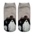 Cute 3D cat print short socks for women, oil painting style funny ankle socks detail view. - One Size / A396