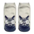Unisex 3D print short socks featuring a cute cat wearing round sunglasses graphic design. - One Size / A094