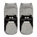 Cute cat print casual ankle socks with 3D whimsical design, soft cotton material for daily wear. - A235