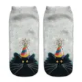 Calzini corti stampati con gatto nero 3D carini da donna, stile acquerello casual. - Taglia unica / A401