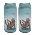 Cute 3D cat print low cut ankle socks for men and women, fun yoga kitten pattern blue. - One Size / A097