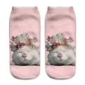 Cute cat 3D digital print women short socks, soft pink ankle socks for daily wear and gift. - A238