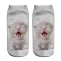 Close up detail of cute 3D kitten print ankle socks soft breathable fabric everyday wear - A239
