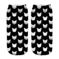 Cute 3D cat print ankle socks for women, comfortable black hosiery with funny kitty patterns. - A240