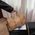 Retro handtas met grote capaciteit en opengewerkt patroon casual schoudertas voor dames. - One Size / Khaki
