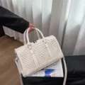 Beige grote handtas vintage opengewerkte schoudertas casual reizen tote shopper tas. - One Size / Wit