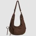 Bruine geruite slouchy schoudertas casual canvas crossbody tas met verstelbare riem. - Bruin