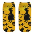 Halloween 3D printed low cut socks for women, cute witch pumpkin pattern ankle socks. - One Size / A1001