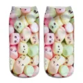 Calzini corti 3D con stampa marshmallow carina per uomo e donna, design divertente e colorato. - Taglia unica / Marshmallow (A036)