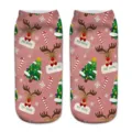 Cute Christmas 3D printed socks for women, pink winter holiday elk and tree patterns. - One Size / A141