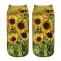 Women 3D sunflower print short ankle socks, vibrant oil painting art style casual socks. - One Size / A467