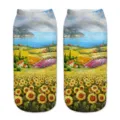 Women 3D printed ankle socks with beautiful sunflower and landscape art design comfortable. - One Size / A468
