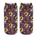 Halloween 3D print women low-cut ankle socks detail view featuring witches and pumpkins. - One Size / A993