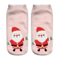 Close-up detail of cute Christmas Santa print on soft pink ankle socks, vibrant colors. - One Size / A137 (Pink Santa Claus)